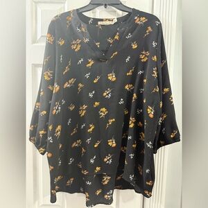 Liberty Love Black Floral 3/4 Sleeve Tunic Top 2X